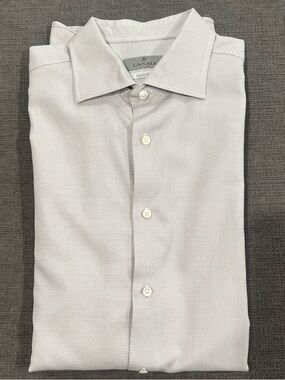 Canali Light Gray Men's Dress Shirt - Textured Spread Collar